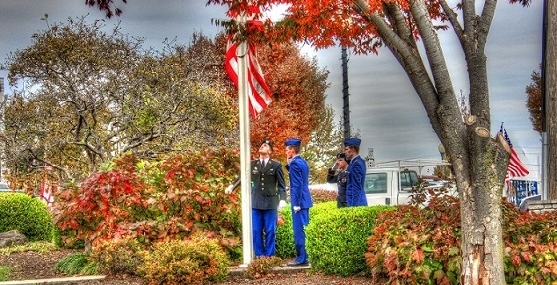 Veteran's Day in Carbondale raising the United States Flag